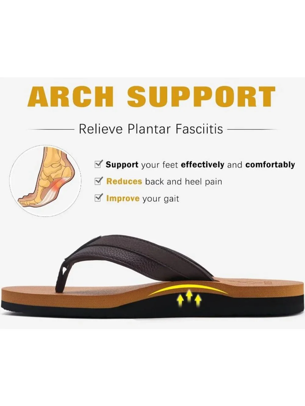 Men's Khaki Yoga Mat Leather Flip Flops Slip On Indoor Outdoor Sandal Slipper